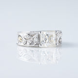 Vintage Leaf Inspired Princess Cut Moissanite Filigree Wide Band