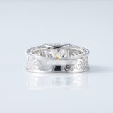 Vintage Leaf Inspired Princess Cut Moissanite Filigree Wide Band