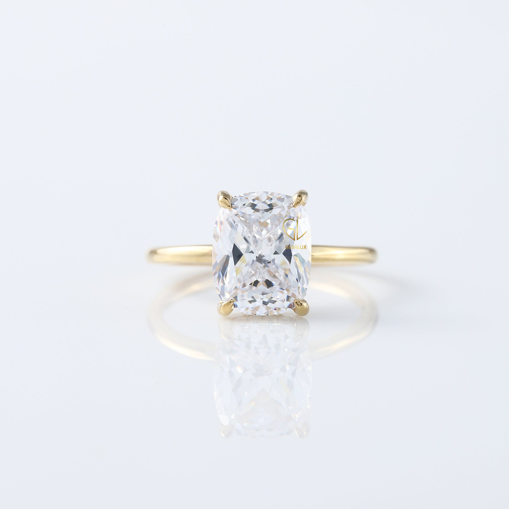 Elongated Cushion Cut Moissanite Diamond Hidden Halo Engagement Ring