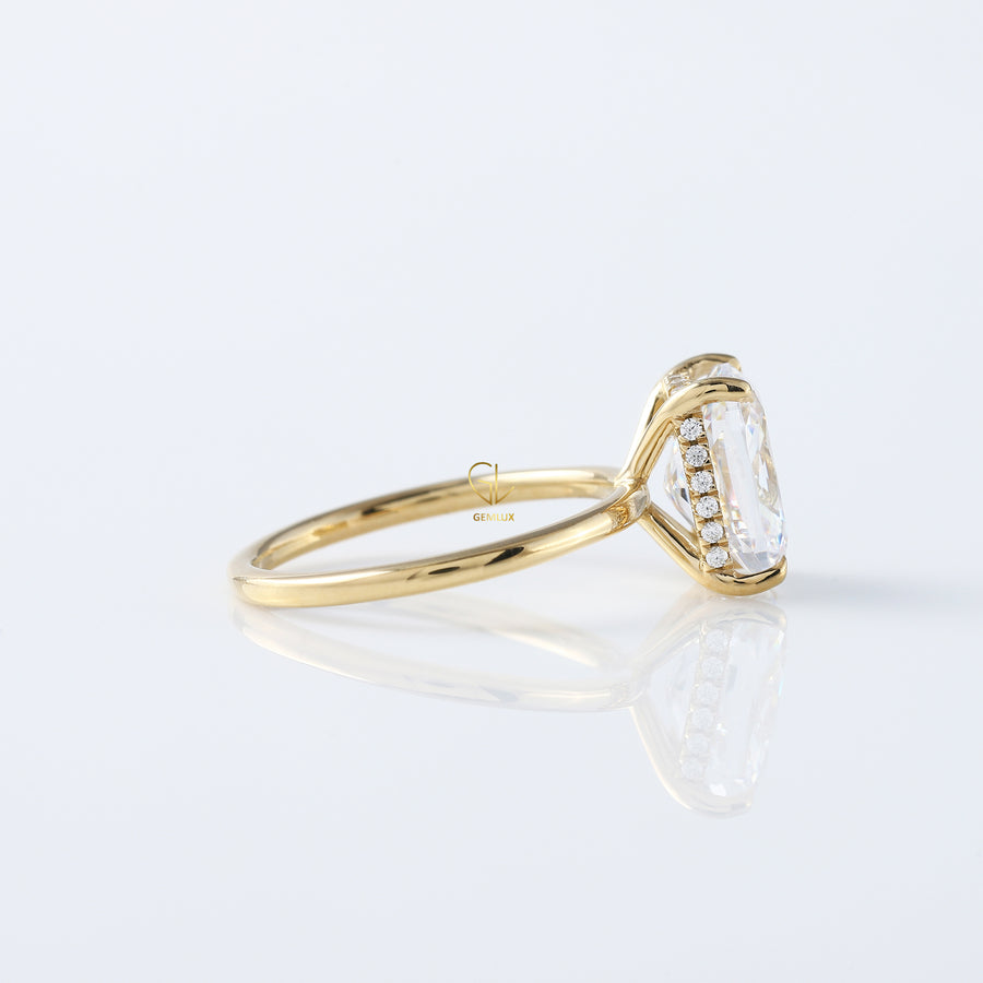 Elongated Cushion Cut Moissanite Hidden Halo Ring