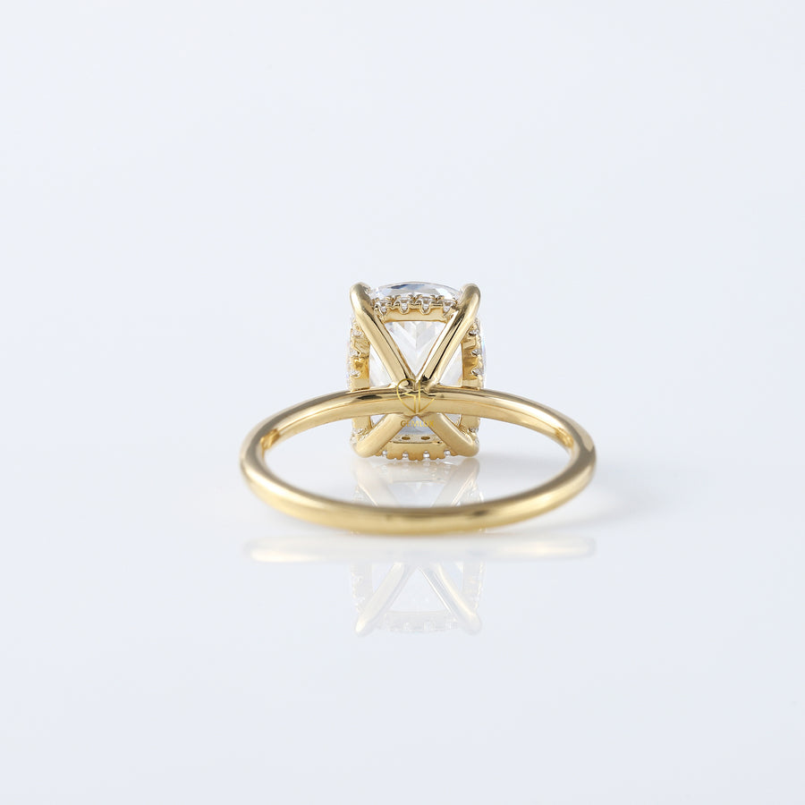 Elongated Cushion Cut Moissanite Hidden Halo Ring
