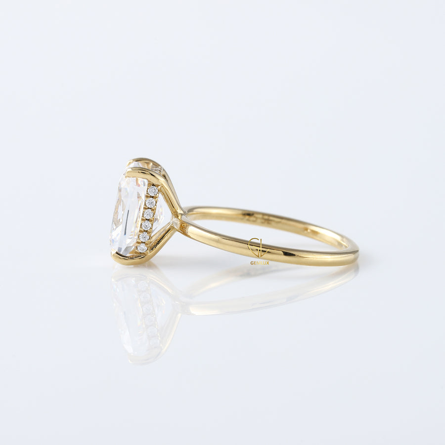 Elongated Cushion Cut Moissanite Hidden Halo Ring
