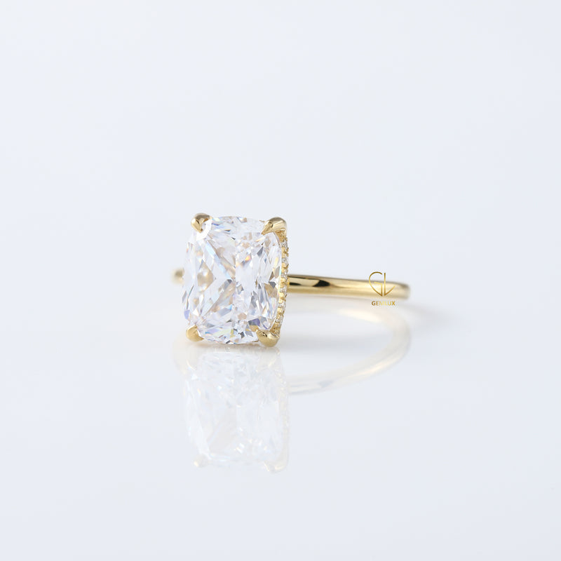 Elongated Cushion Cut Moissanite Hidden Halo Ring