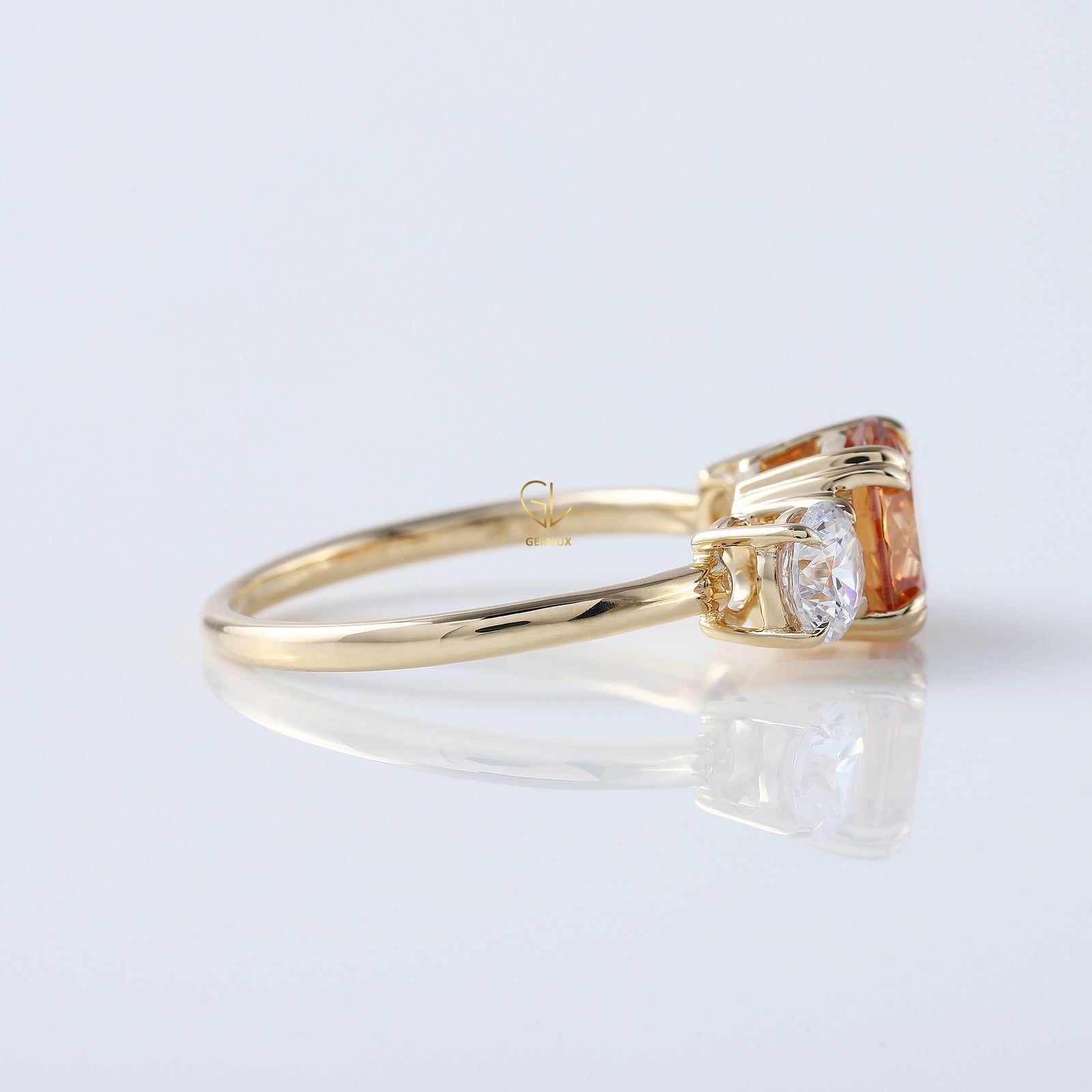 Round Cut Champagne Moissanite Three Stone Ring