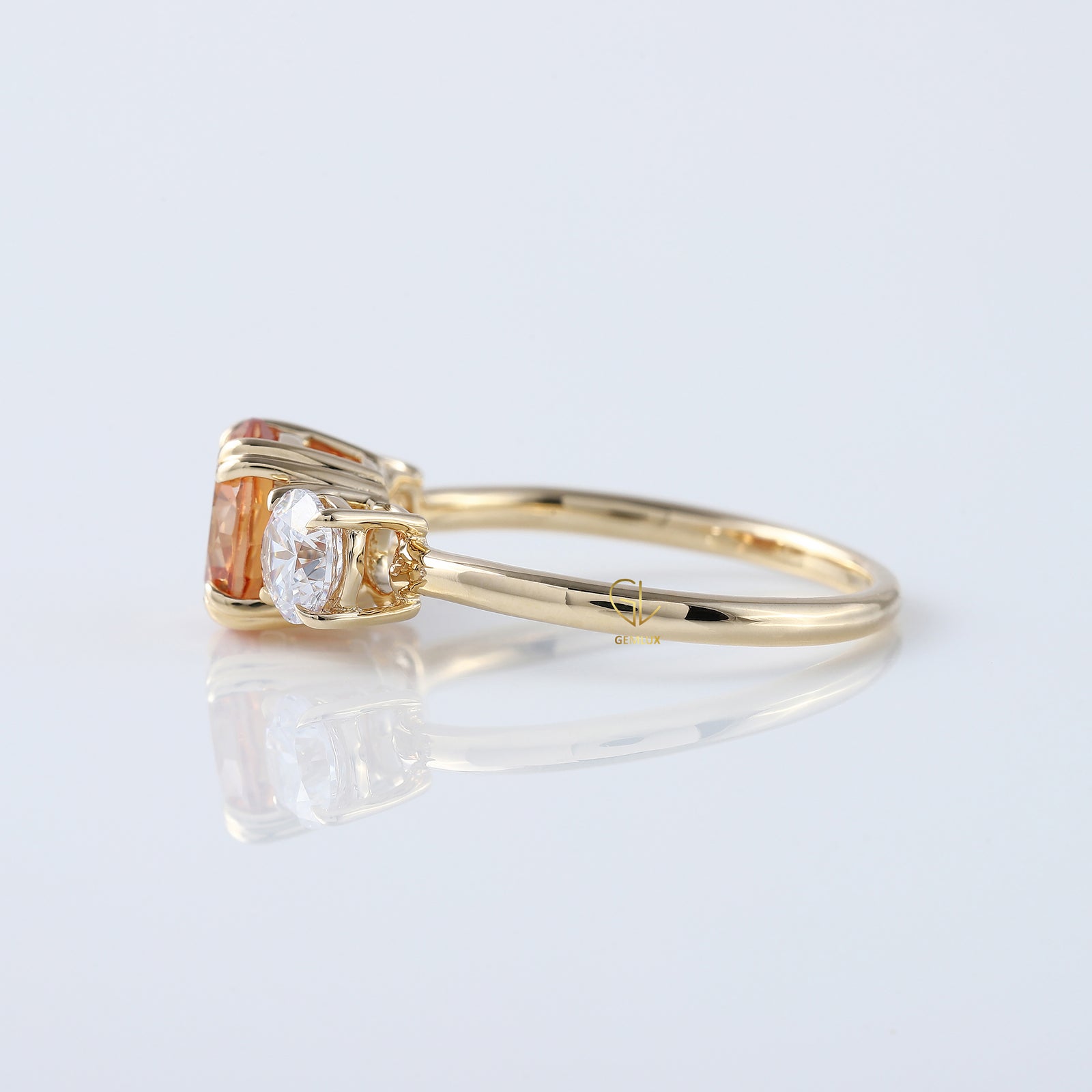Round Cut Champagne Moissanite Three Stone Ring