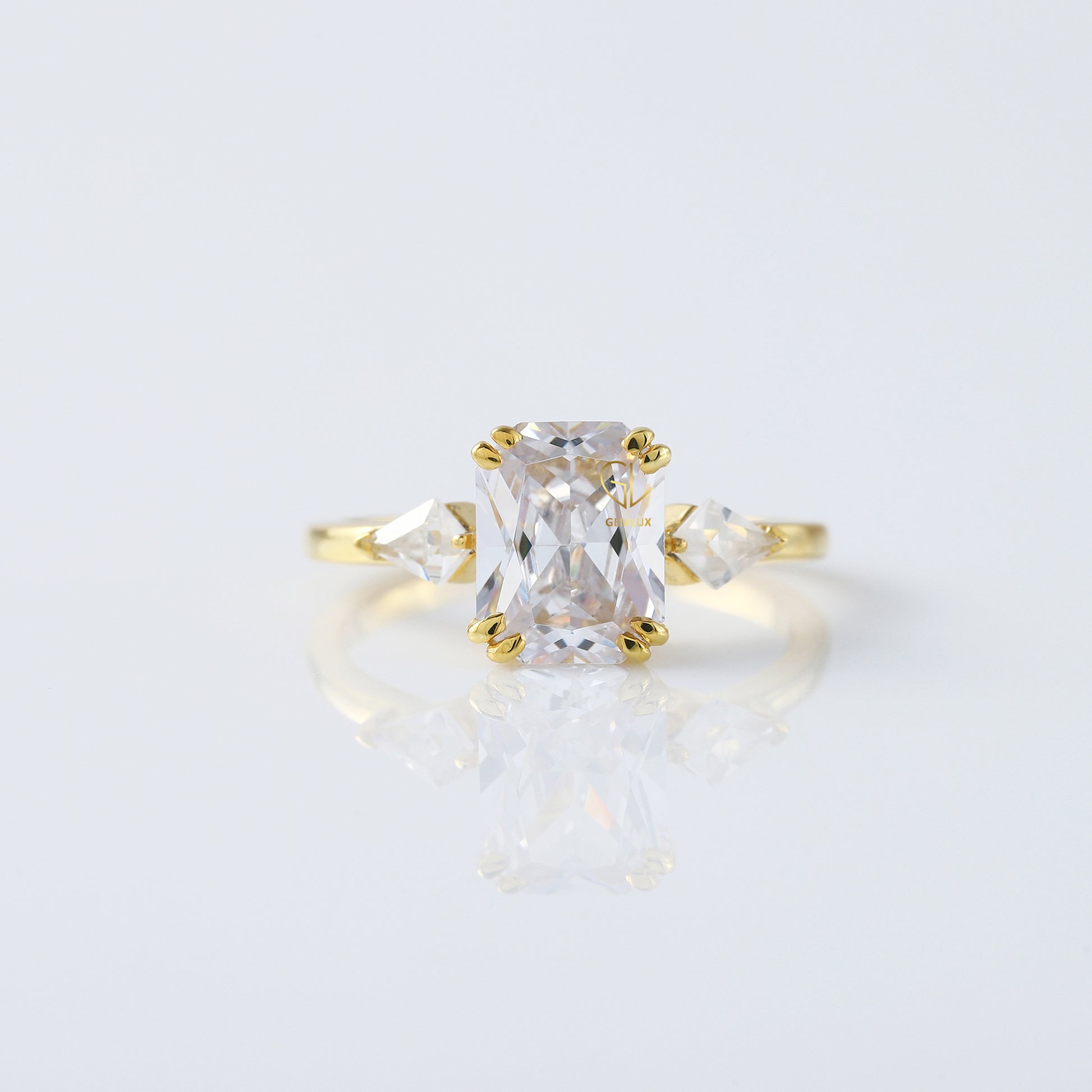 Three Stone Radiant Cut Moissanite Diamond Engagement Ring