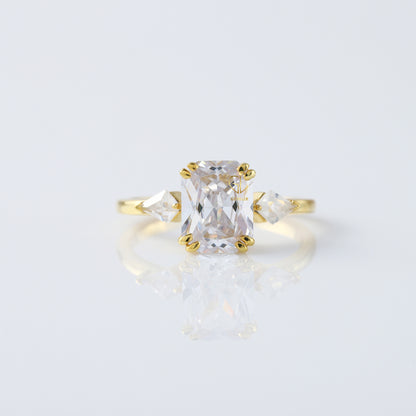 Three Stone Radiant Cut Moissanite Diamond Engagement Ring