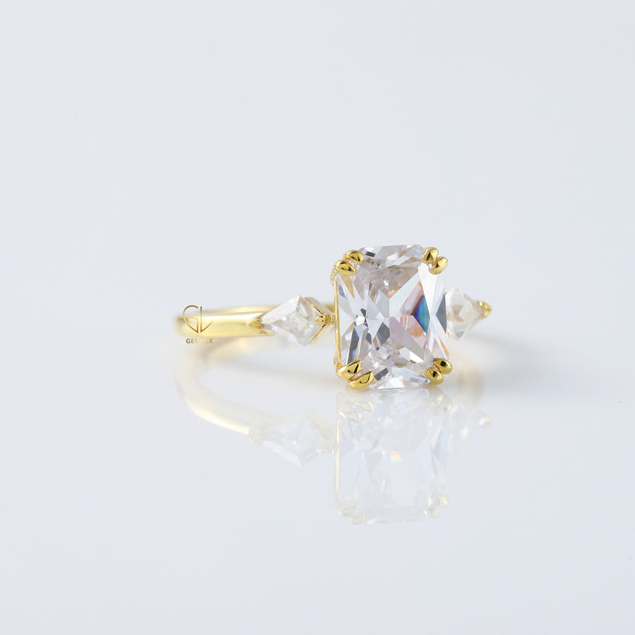 Radiant Cut Moissanite Three Stone Engagement Ring