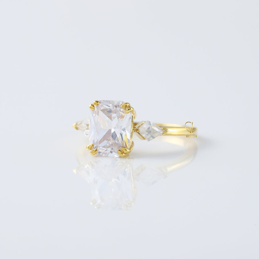 Radiant Cut Moissanite Three Stone Engagement Ring