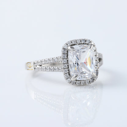 2.5 Ct Elongated Cushion Cut Moissanite Halo Split Shank White Gold Ring