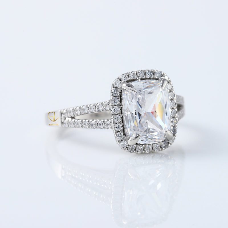 2.5 Ct Elongated Cushion Cut Moissanite Halo Split Shank White Gold Ring