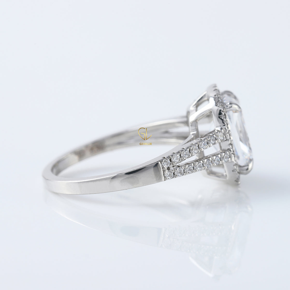 2.5 Ct Elongated Cushion Cut Moissanite Halo Split Shank White Gold Ring