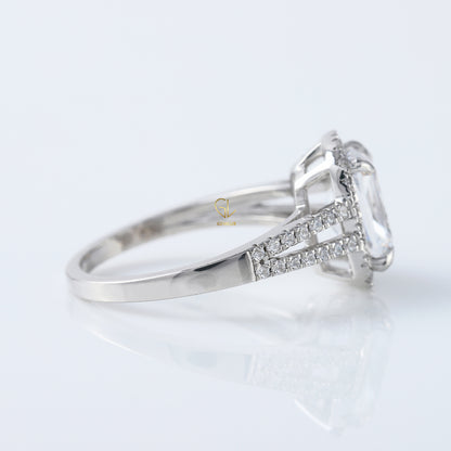 2.5 Ct Elongated Cushion Cut Moissanite Halo Split Shank White Gold Ring