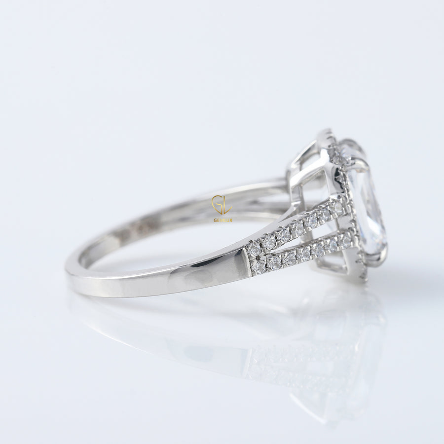 2.5 Ct Elongated Cushion Cut Moissanite Halo Split Shank White Gold Ring
