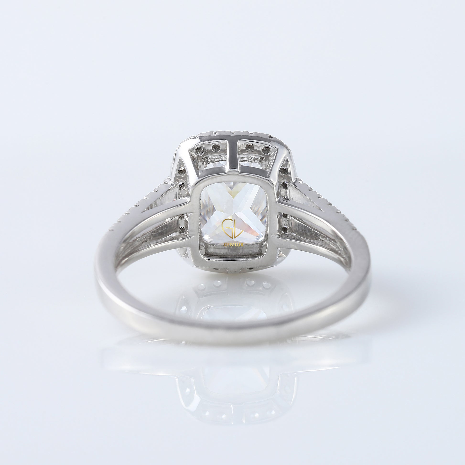 2.5 Ct Elongated Cushion Cut Moissanite Halo Split Shank White Gold Ring