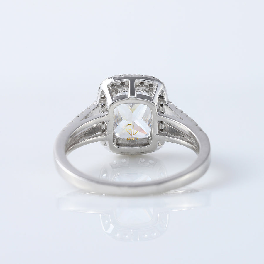 2.5 Ct Elongated Cushion Cut Moissanite Halo Split Shank White Gold Ring