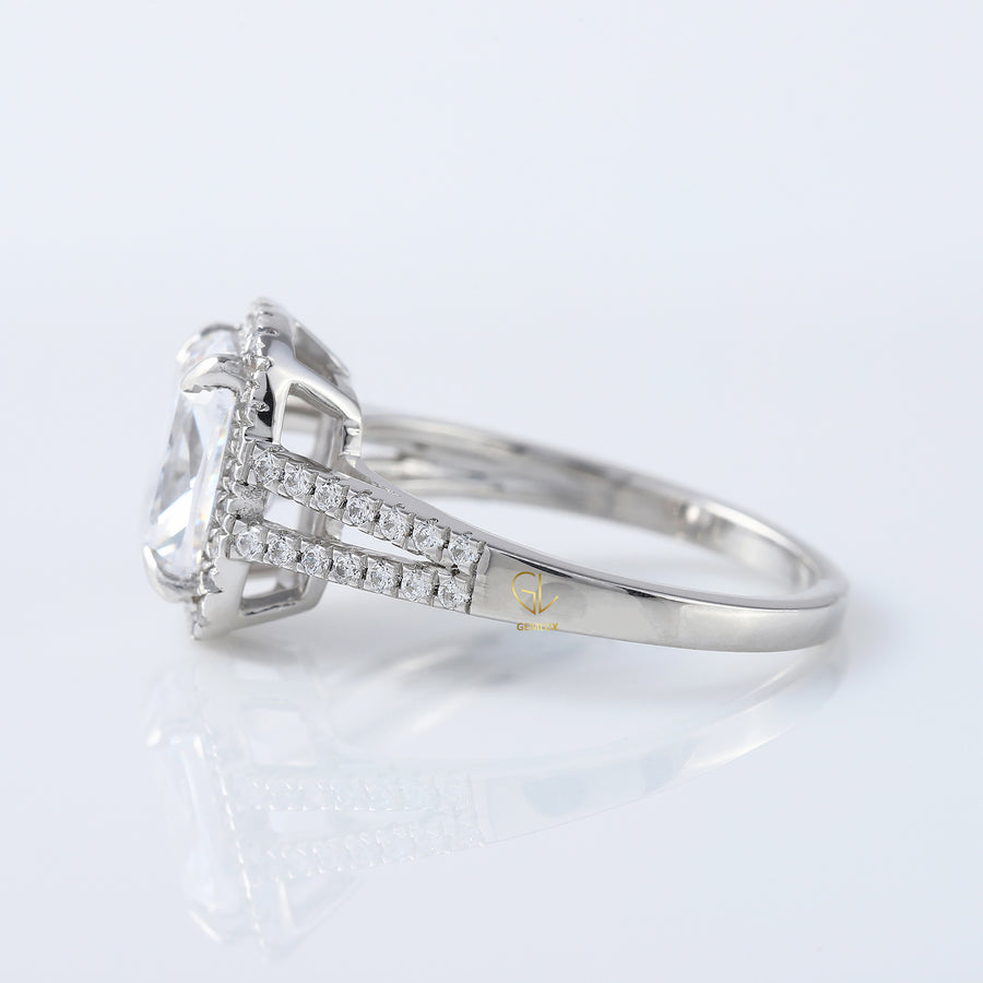 Split Shank Elongated Cushion Cut Lab Grown Halo Ring