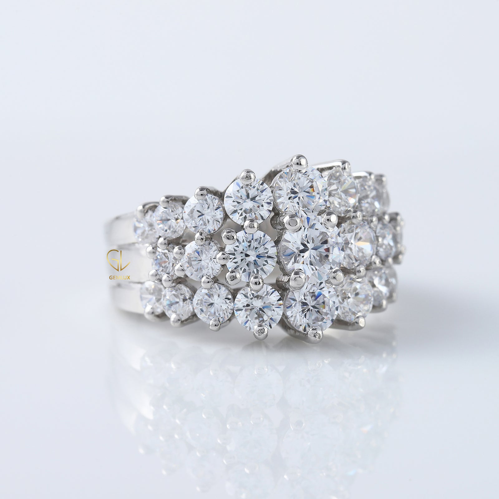 Art Deco Three Row Round Moissanite Half Eternity Wedding Band