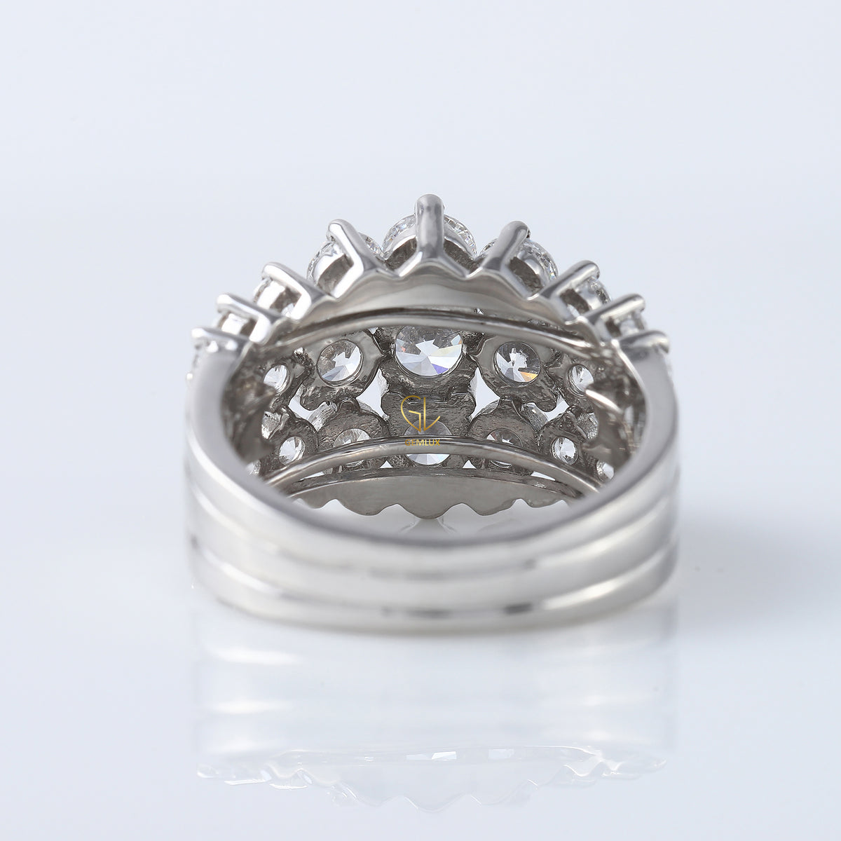 Art Deco Three Row Round Moissanite Half Eternity Wedding Band