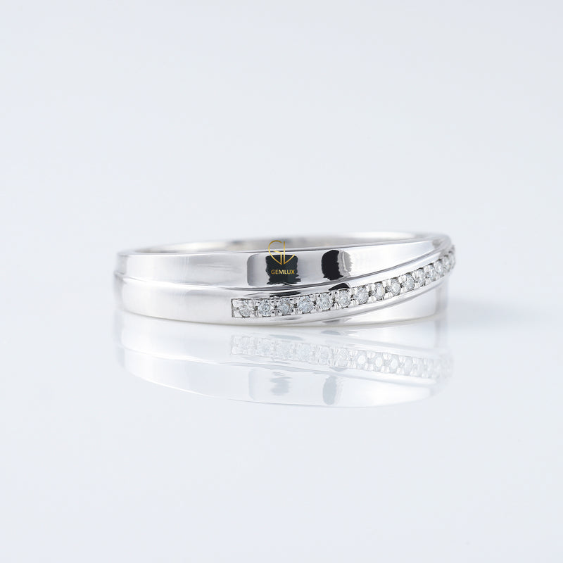 Lab Grown Pave Set White Gold Wedding Band For Her