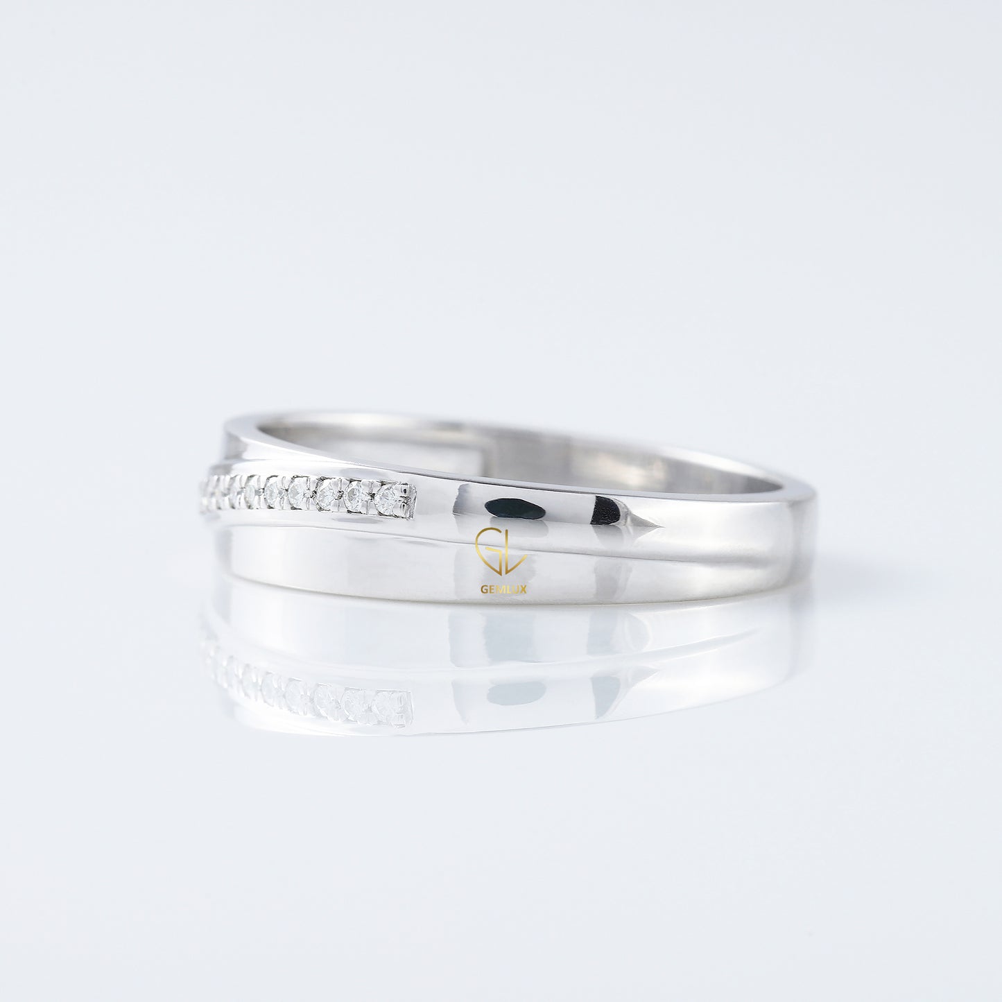 Micro Pave Set Round Moissanite Diamond Wedding Band