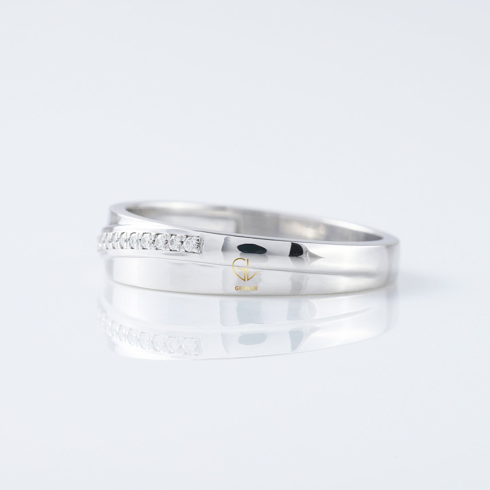 Micro Pave Set Round Moissanite Diamond Wedding Band