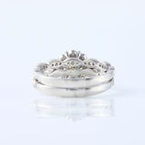 Vintage Inspired Round Moissanite Halo Ring With Milgrain Wedding Band Bridal Ring Set