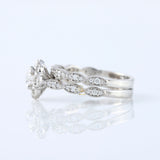 Vintage Inspired Round Moissanite Halo Ring With Milgrain Wedding Band Bridal Ring Set