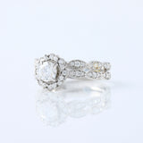 Vintage Inspired Round Moissanite Halo Ring With Milgrain Wedding Band Bridal Ring Set