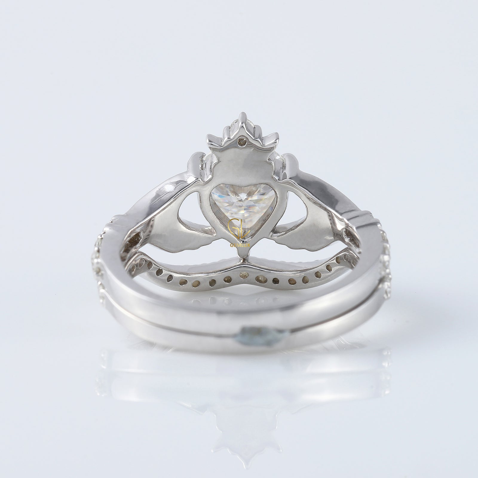 Heart Shape Moissanite Claddagh Ring Set