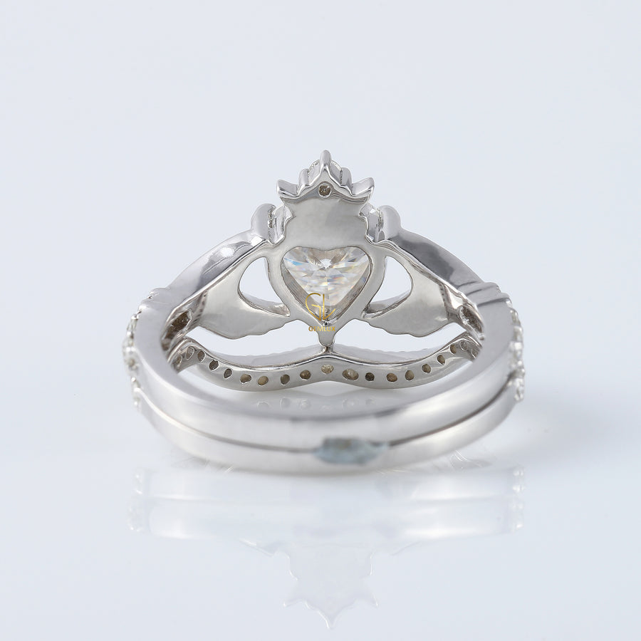 Heart Shape Moissanite Claddagh Ring Set