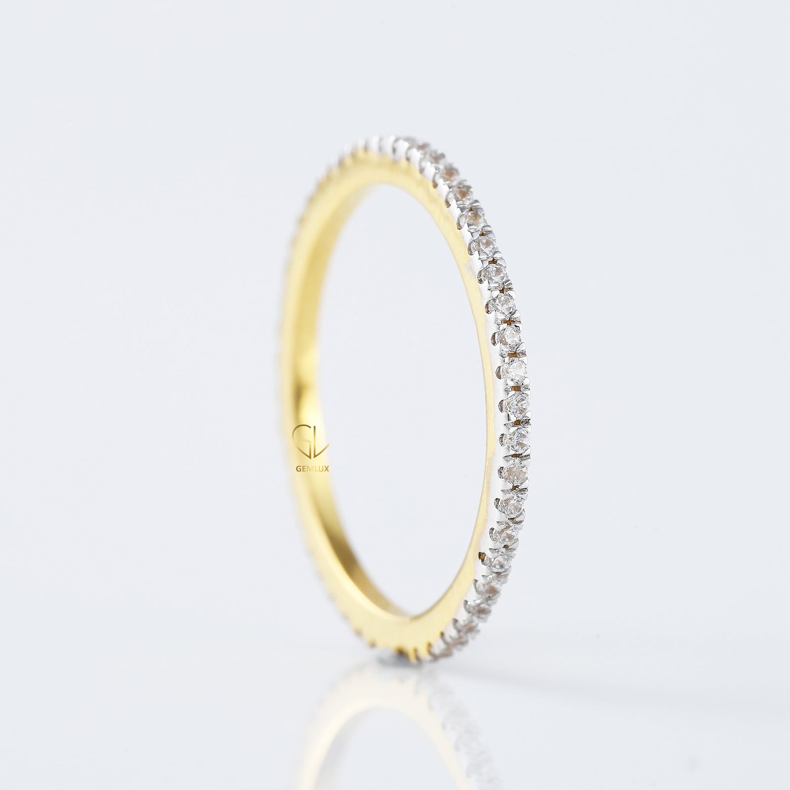 Minimalist Round Moissanite Eternity Wedding Band