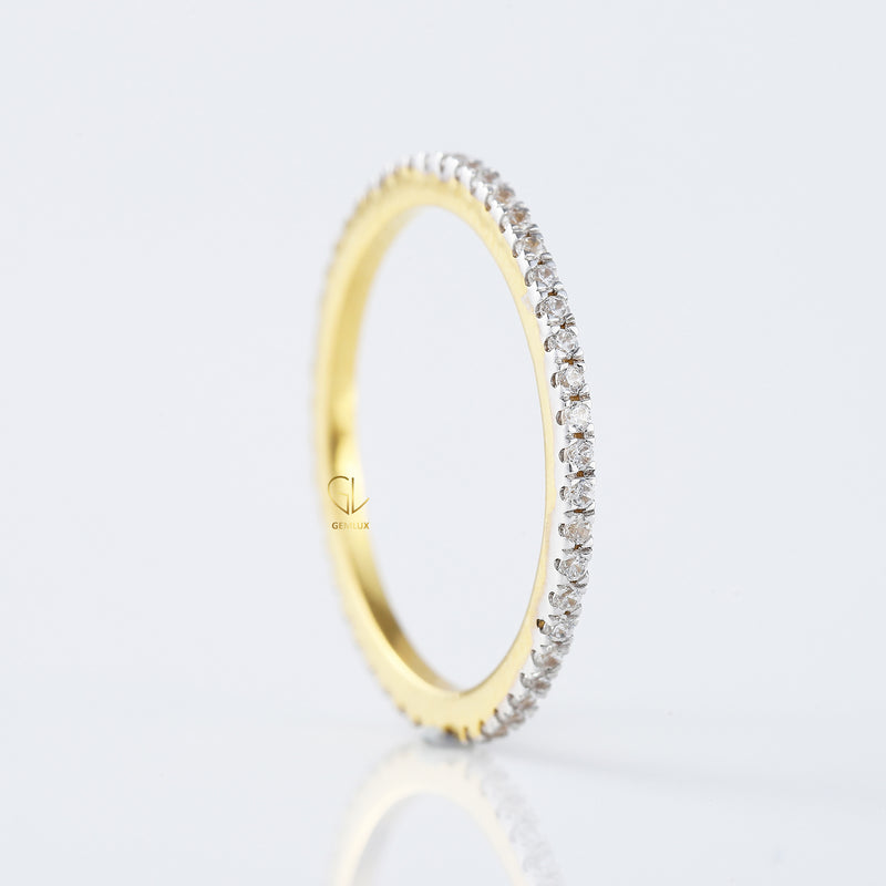 Minimalist Round Moissanite Two Tone Eternity Wedding Band