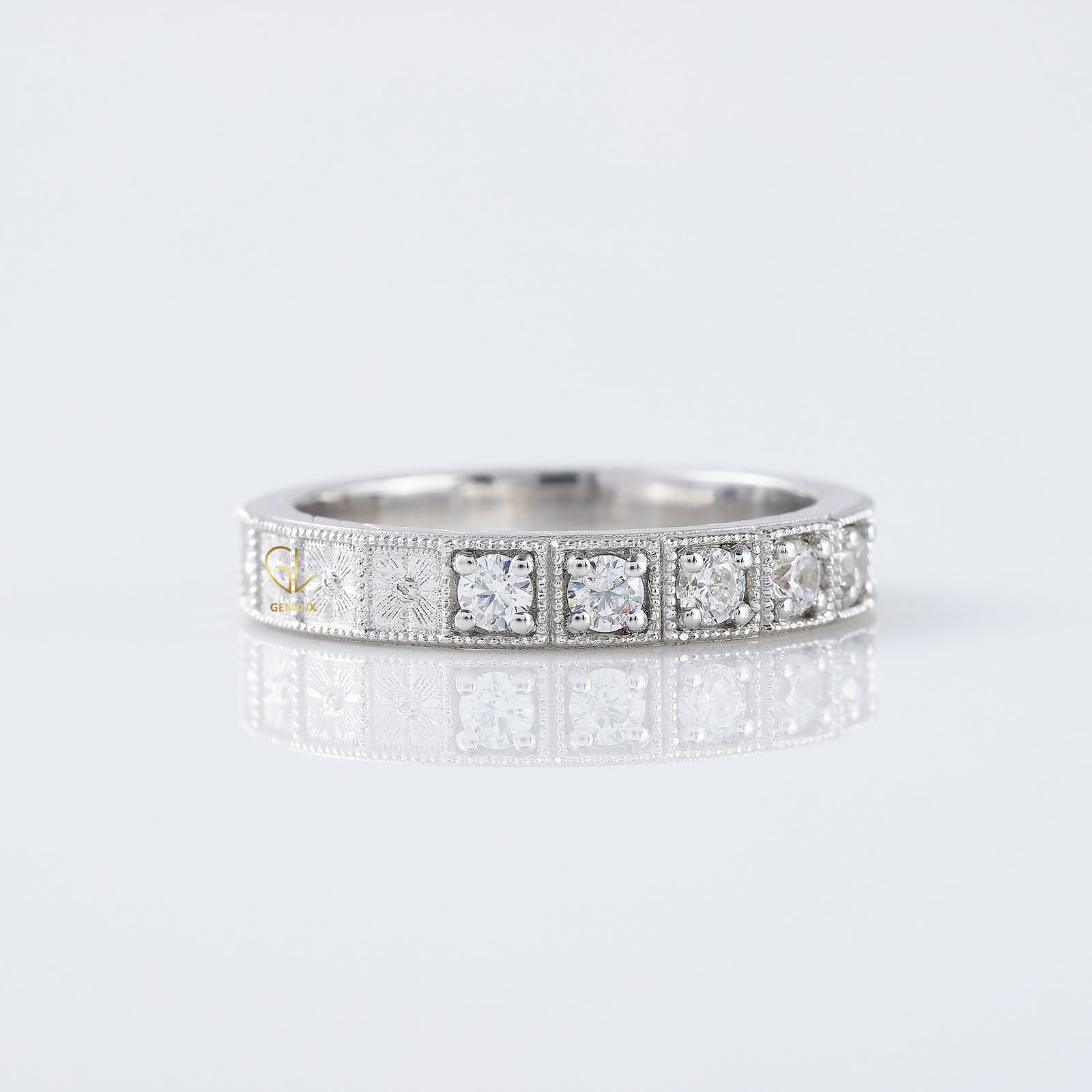 Antique Lab Grown Milgrain Five Stone Wedding Band
