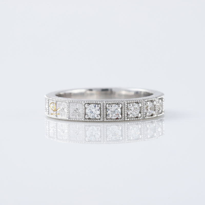 Antique Lab Grown Milgrain Five Stone Wedding Band
