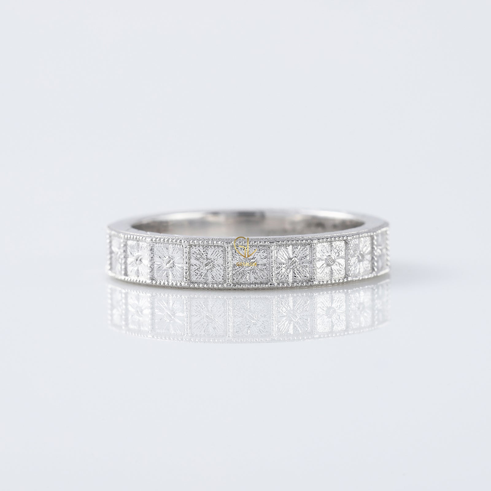 Five Stone Moissanite Antique Milgrain Wedding Band