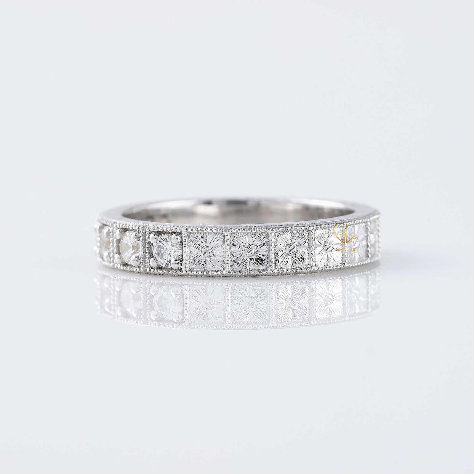 Antique Lab Grown Milgrain Five Stone Wedding Band