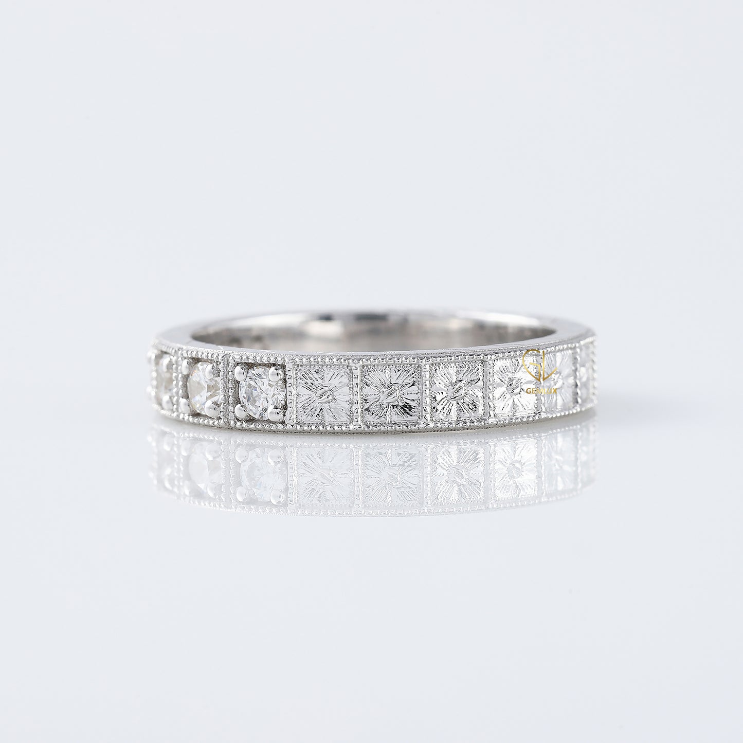 Five Stone Moissanite Antique Milgrain Wedding Band