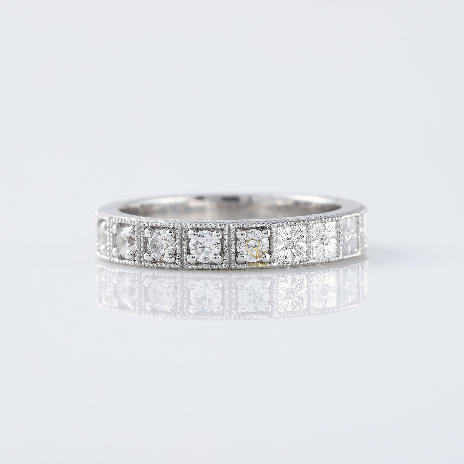 Antique Lab Grown Milgrain Five Stone Wedding Band