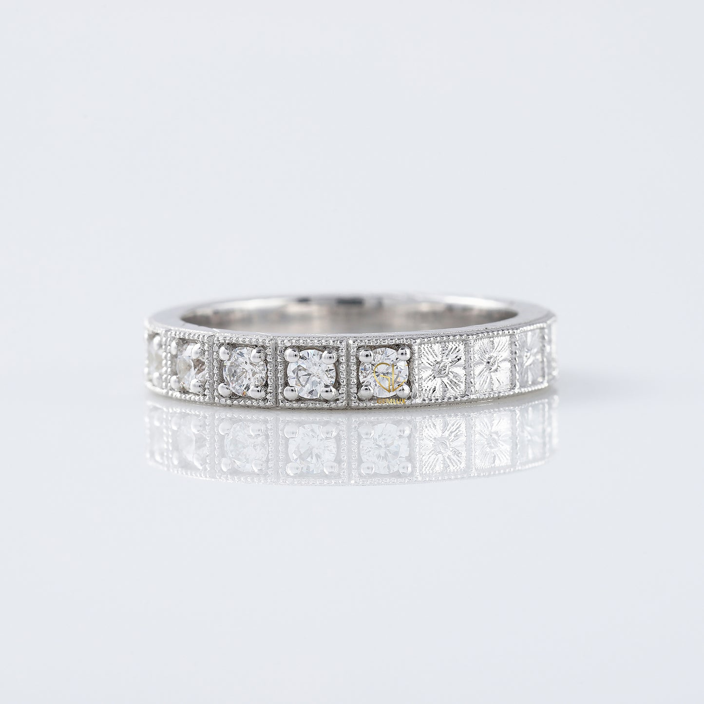 Five Stone Moissanite Antique Milgrain Wedding Band