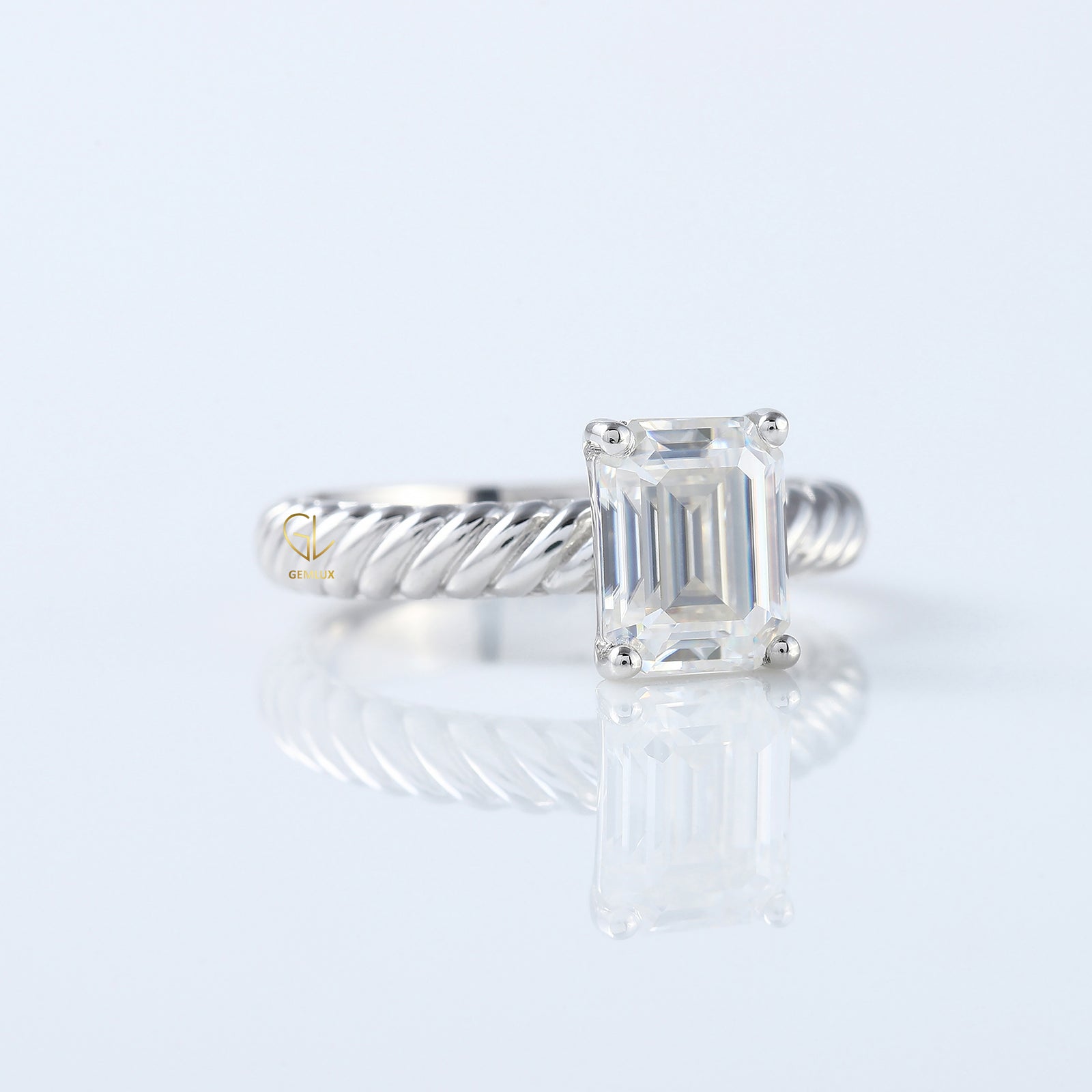 Twisted Wire Rope Emerald Cut Moissanite Solitaire Ring