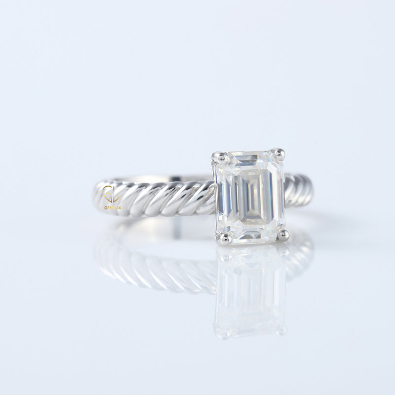 Twisted Wire Rope Emerald Cut Moissanite Solitaire Ring