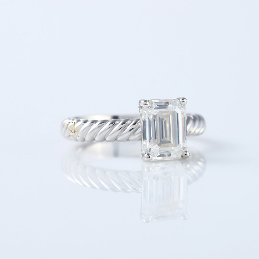 Twisted Wire Rope Emerald Cut Moissanite Solitaire Ring