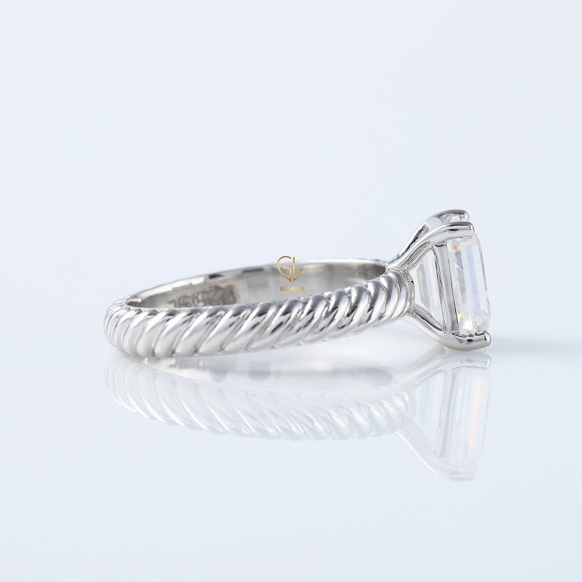 Twisted Emerald Cut Lab Grown Wire Rope Solitaire Ring