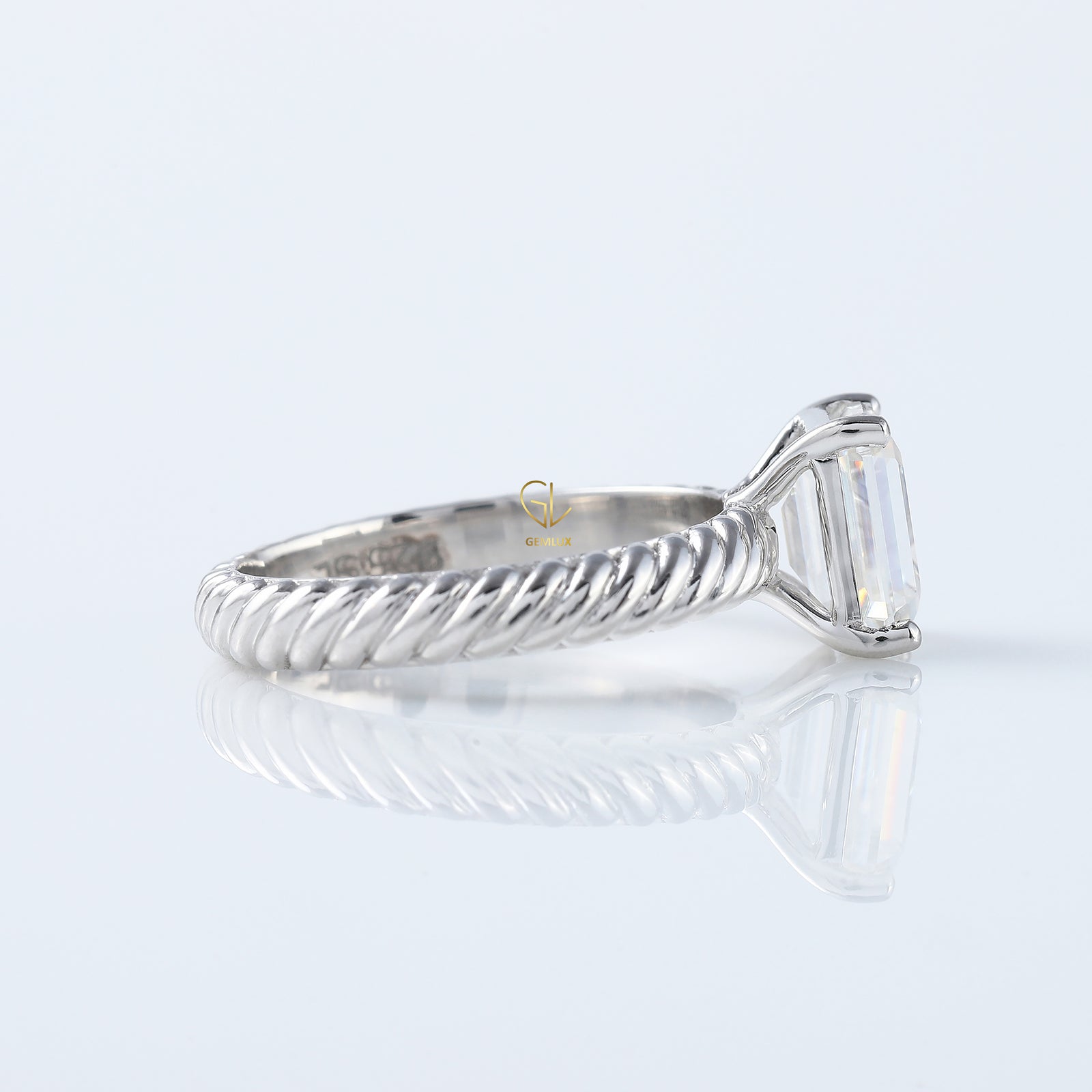 Twisted Wire Rope Emerald Cut Moissanite Solitaire Ring