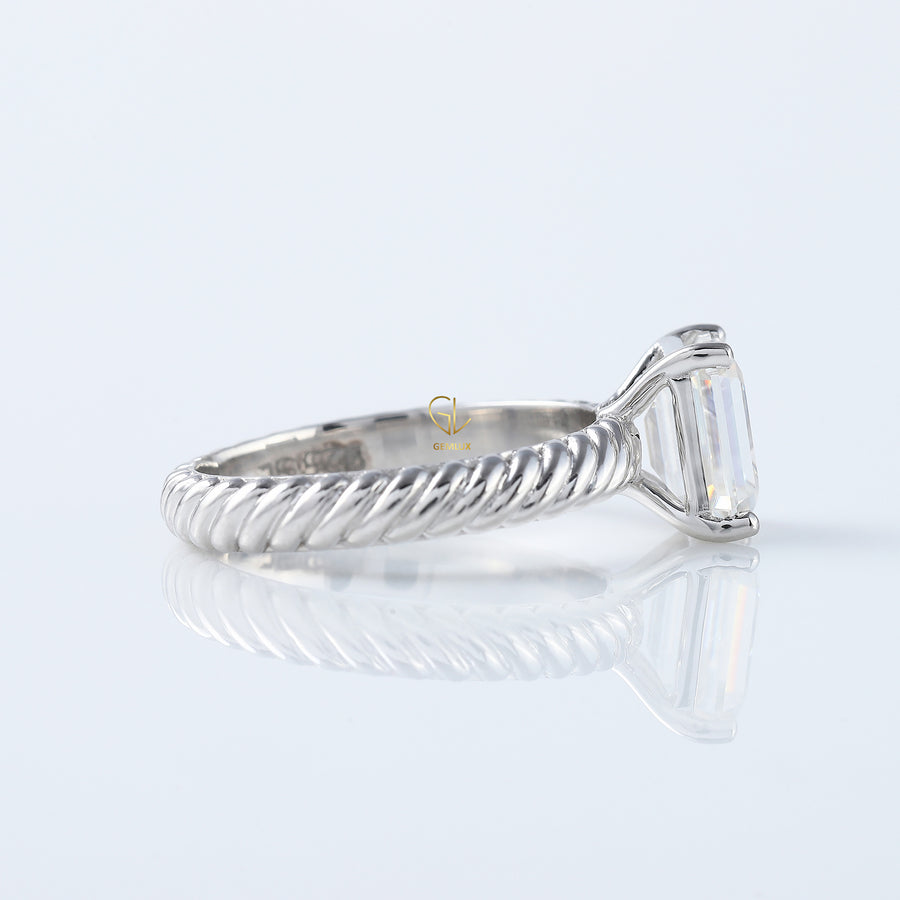 Twisted Wire Rope Emerald Cut Moissanite Solitaire Ring