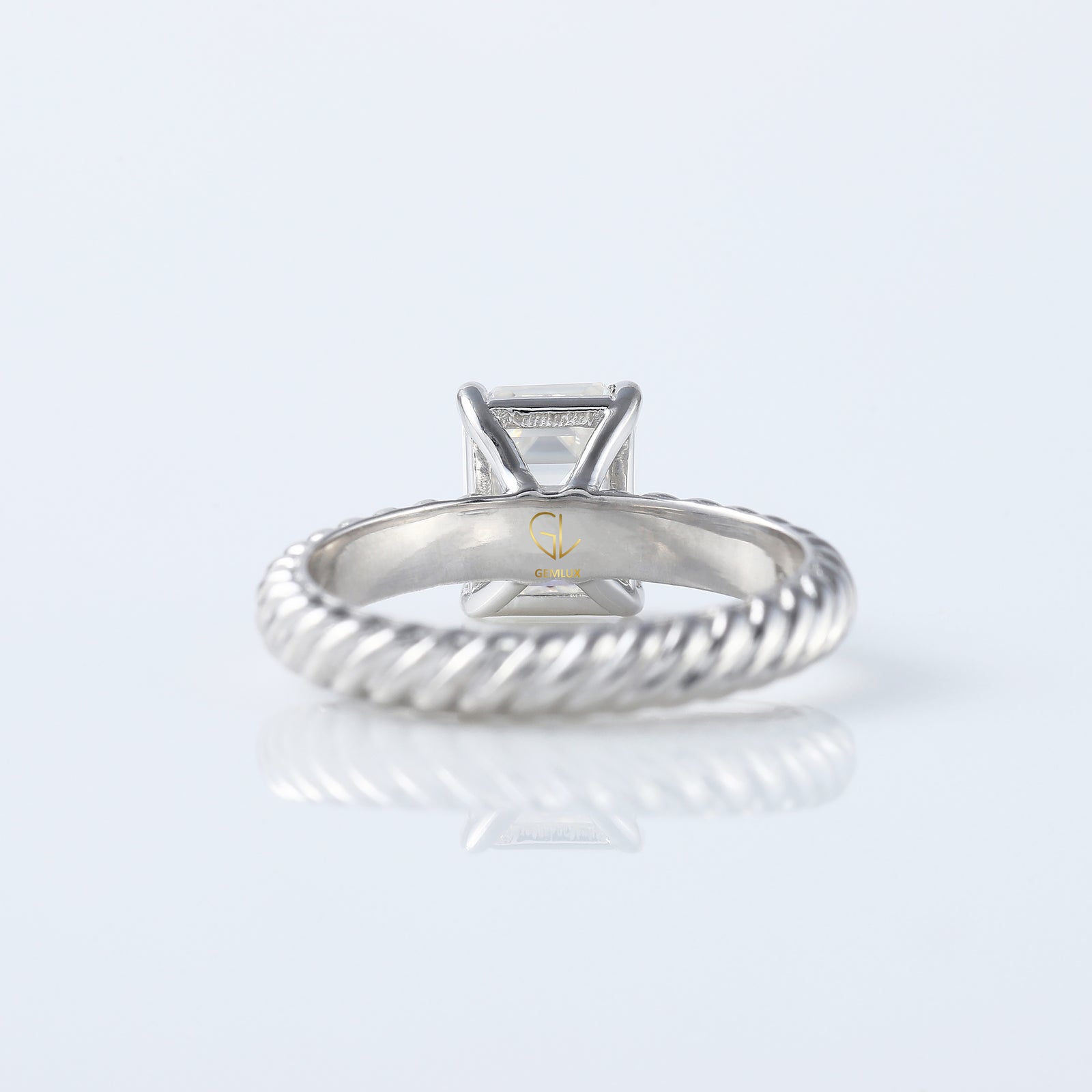Twisted Emerald Cut Lab Grown Wire Rope Solitaire Ring