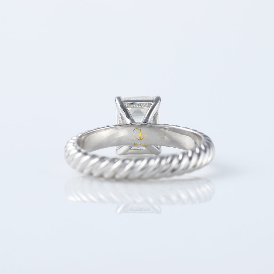 Twisted Emerald Cut Lab Grown Wire Rope Solitaire Ring