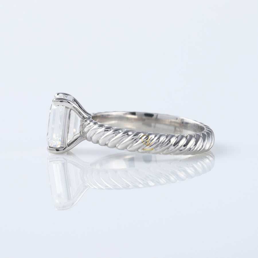 Twisted Wire Rope Emerald Cut Moissanite Solitaire Ring
