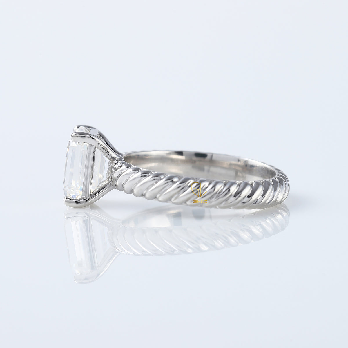 Twisted Emerald Cut Lab Grown Wire Rope Solitaire Ring